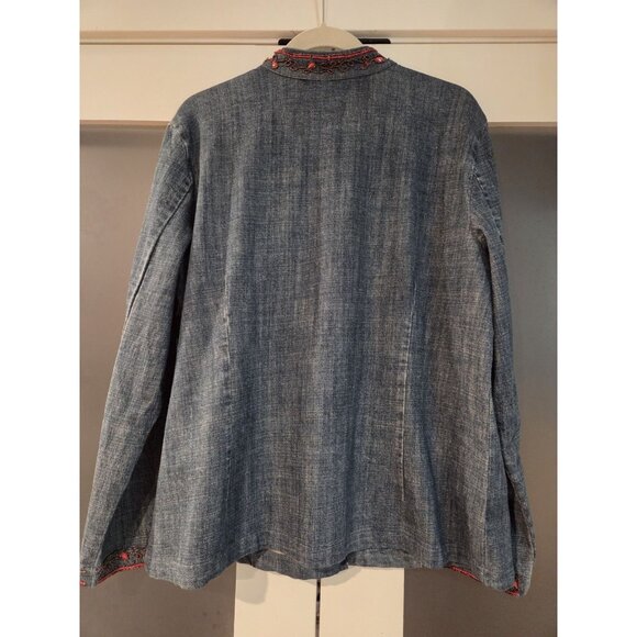 Chicos Beaded Denim Blazer Jacket Sz 3 (XL) Coral Western Boho - Picture 4 of 13